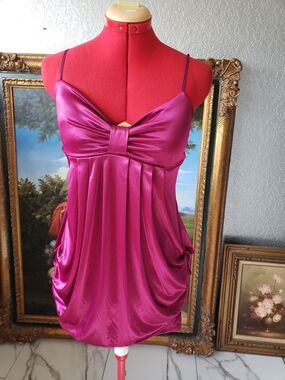 Ruby Rox Satin Bow-Front Chemise in Fuchsia